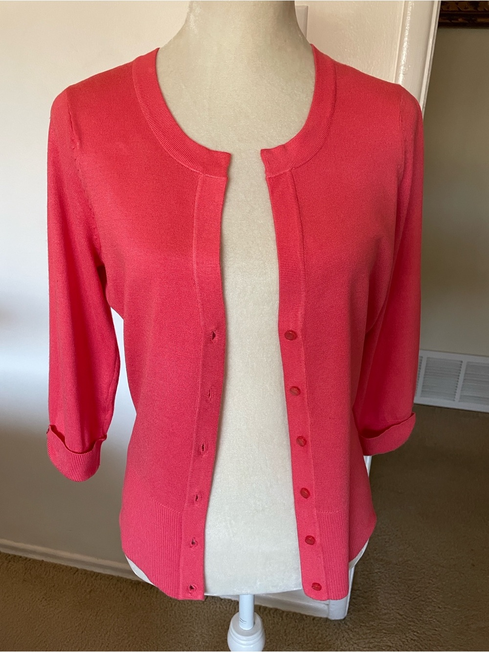 Coral Button-Front Knit Cardigan